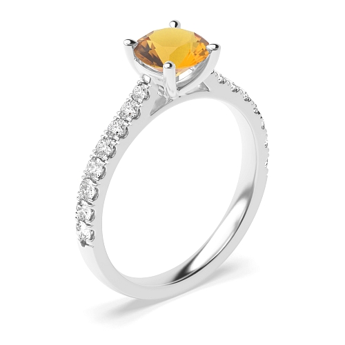 4 Prong Classic pave set Citrine Engagement Rings