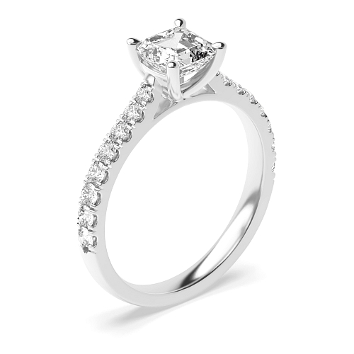 4 Prong Asscher Classic pave set Engagement Rings