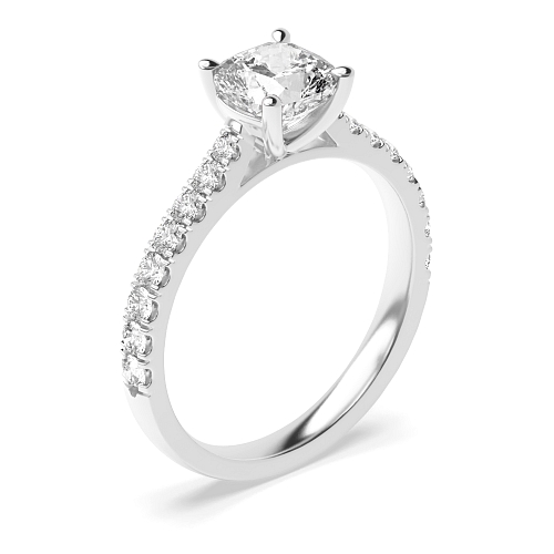 4 Prong Cushion Classic pave set Engagement Rings
