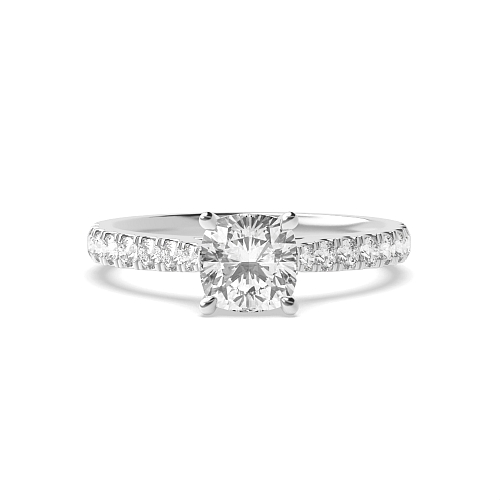 4 Prong Cushion Classic pave set Engagement Rings