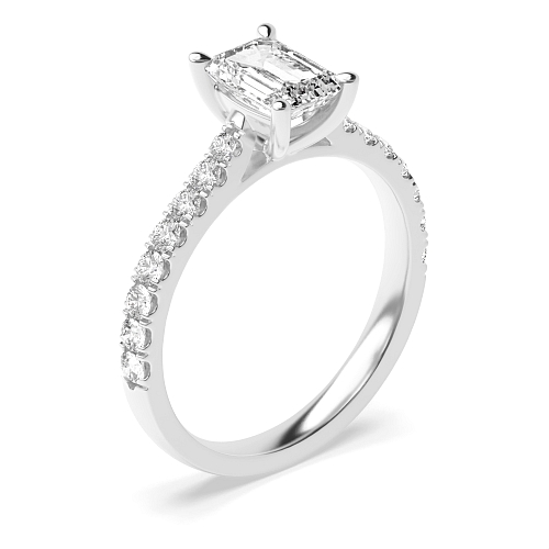 4 Prong Emerald Classic pave set Engagement Rings