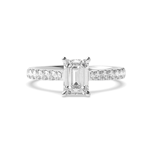 4 Prong Emerald Classic pave set Engagement Rings