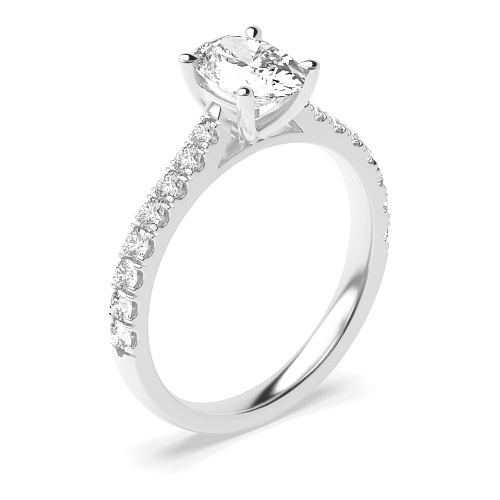 4 Prong Oval Classic Pave Set Side Stone Engagement Ring