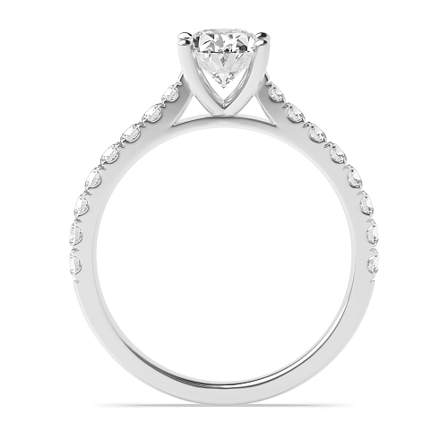 4 Prong Oval Classic Pave Set Side Stone Engagement Ring