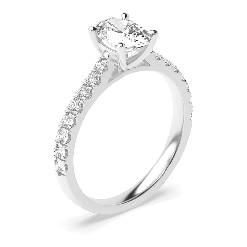 4 Prong Oval Classic pave set Side Stone Engagement Rings