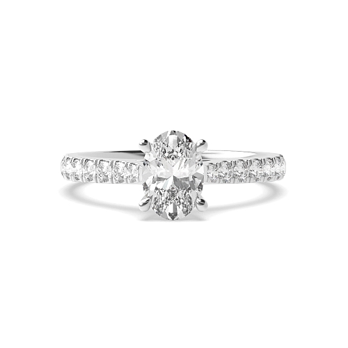 4 Prong Oval Classic pave set Side Stone Engagement Rings