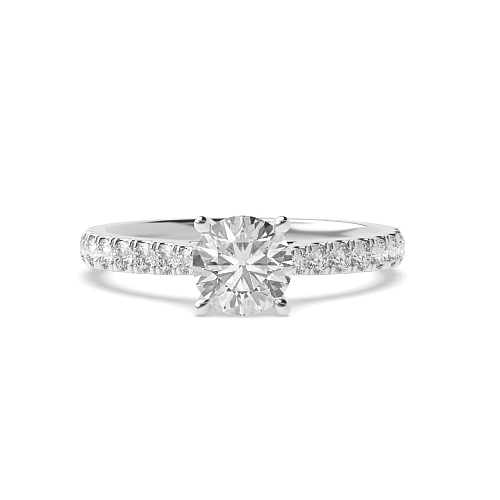 4 Prong Classic Pave Set Lab Grown Diamond Side Stone Engagement Ring