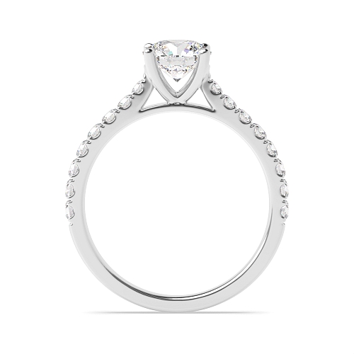 4 Prong Silver Classic Pave Set Side Stone Engagement Ring