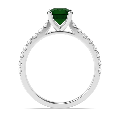 4 Prong Classic pave set Emerald Side Stone Engagement Rings