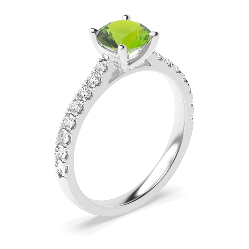 4 Prong Classic pave set Peridot Engagement Rings