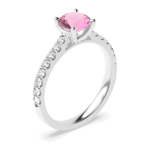 4 Prong Classic pave set Tourmaline Engagement Rings