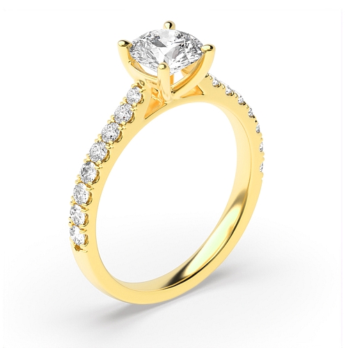 4 Prong Yellow Gold Classic pave set Side Stone Engagement Rings