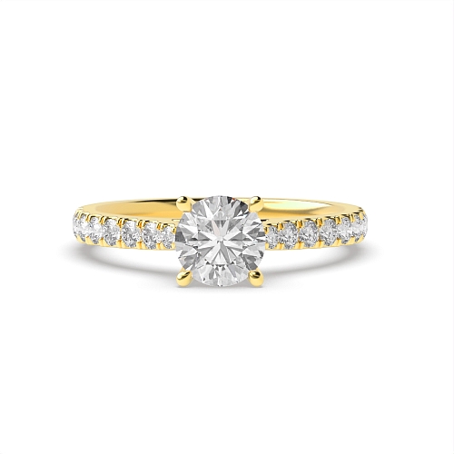 4 Prong Yellow Gold Classic pave set Side Stone Engagement Rings