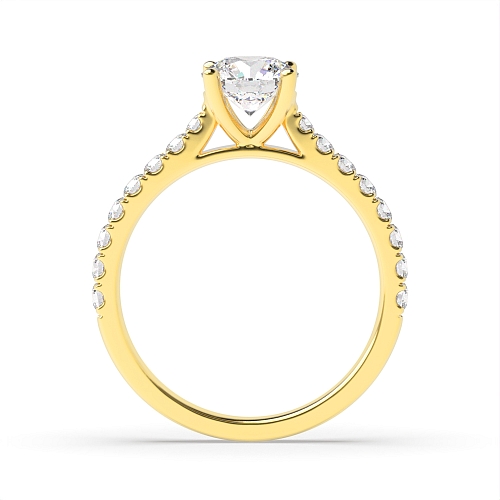 4 Prong Yellow Gold Classic pave set Side Stone Engagement Rings