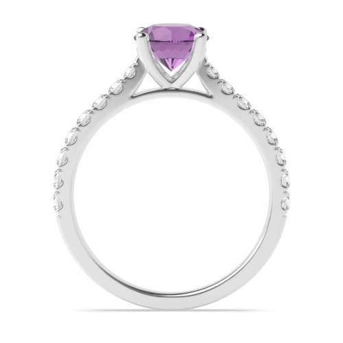 4 Prong Amethyst Side Stone Engagement Ring