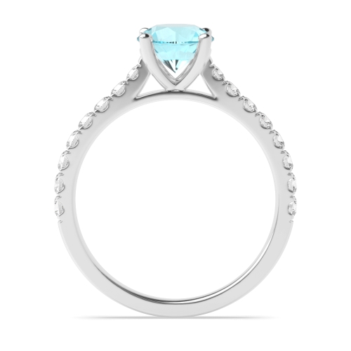 4 Prong Aquamarine Side Stone Engagement Ring
