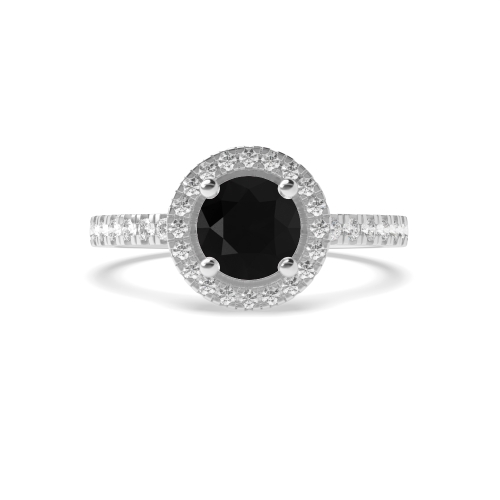 4 Prong Round Low Black Diamond Halo Engagement Ring