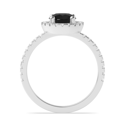 4 Prong Round Low Black Diamond Halo Engagement Ring