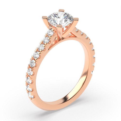 Round Rose Gold Three fourth diamond set shoulder Engagement Rings
