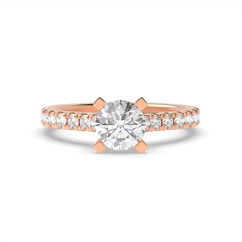 Round Rose Gold Three fourth diamond set shoulder Engagement Rings