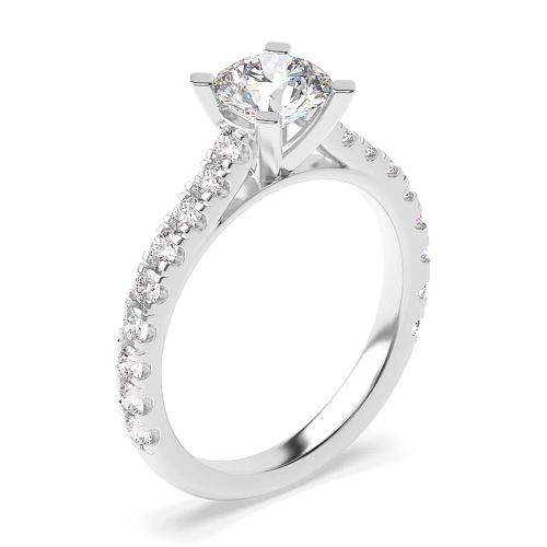 4 Prong Round three fourth diamond set shoulder Lab Grown Diamond Side Stone Engagement Ring