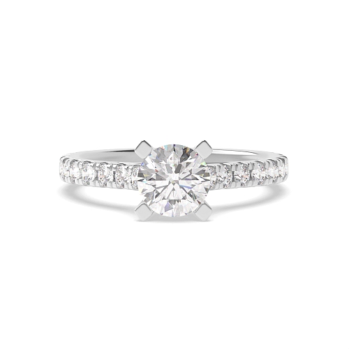 4 Prong Round three fourth diamond set shoulder Lab Grown Diamond Side Stone Engagement Ring