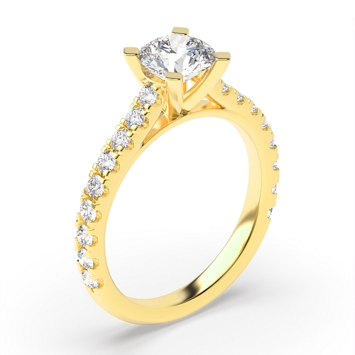 Round Yellow Gold Three fourth diamond set shoulder Engagement Rings