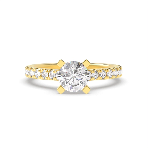 Round Yellow Gold Three fourth diamond set shoulder Engagement Rings
