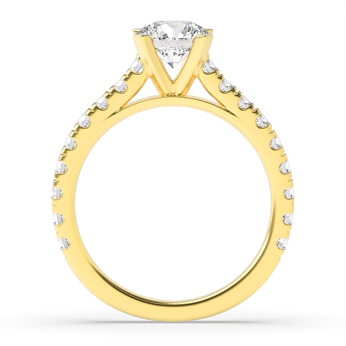 Round Yellow Gold Three fourth diamond set shoulder Engagement Rings