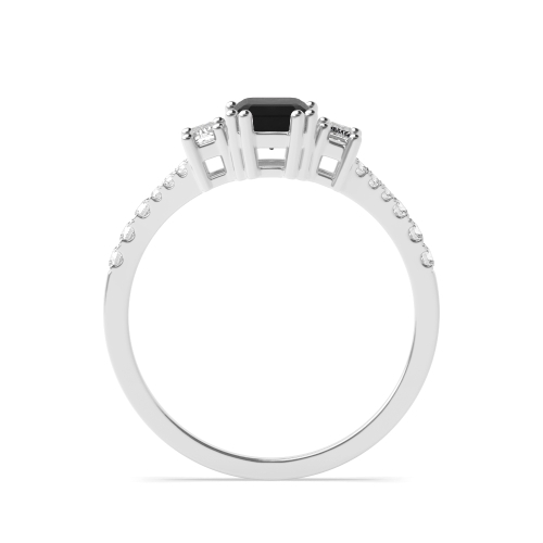4 Prong Emerald Split Shoulder Black Three Stone Diamond Ring