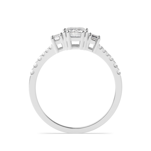 4 Prong Emerald White Gold Three Stone Diamond Ring