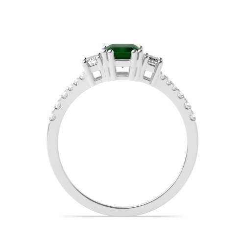4 Prong Split Shoulder Emerald Three Stone Diamond Ring