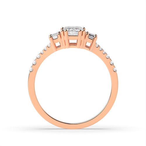 Emerald Rose Gold Split shoulder Trilogy Engagement Rings