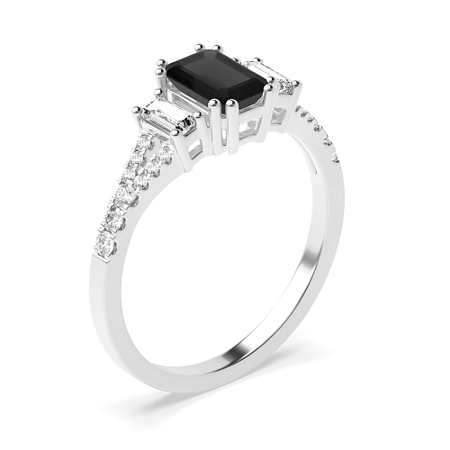 Emerald Split shoulder Black Diamond Engagement Rings