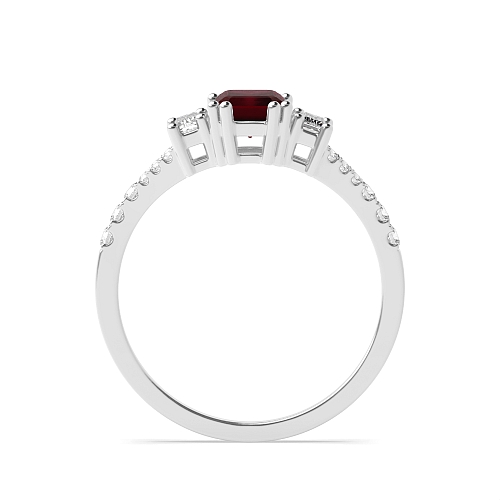 4 Prong Emerald Split Shoulder Ruby Three Stone Engagement Ring