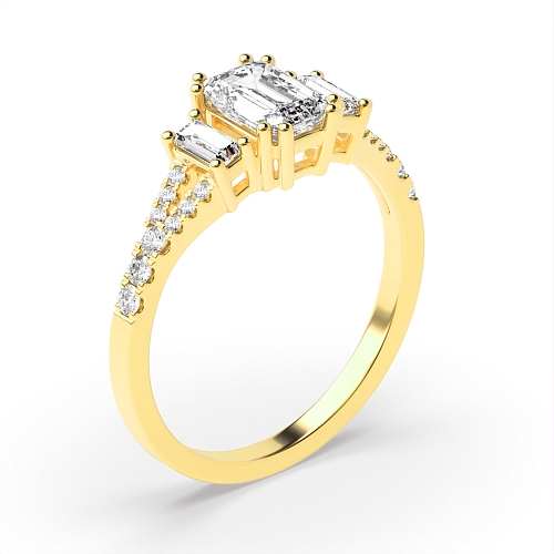 Emerald Yellow Gold Split shoulder Engagement Rings