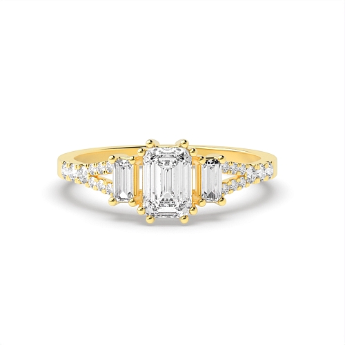 Emerald Yellow Gold Split shoulder Engagement Rings