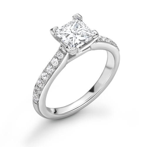 4 Prong Princess Platinum Side Stone Engagement Rings