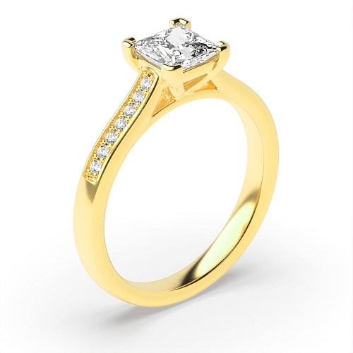 Princess Yellow Gold Wide shoulder Engagement Rings