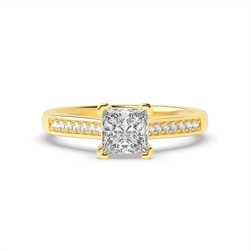 Princess Yellow Gold Wide shoulder Engagement Rings