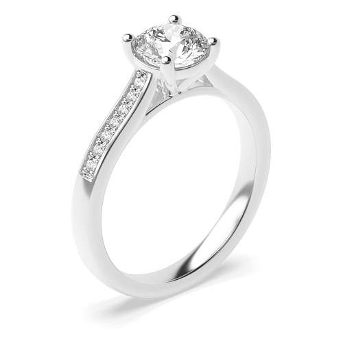 4 Prong Round Silver Glow Side Stone Engagement Rings