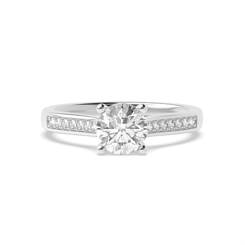 4 Prong Round Silver Glow Side Stone Engagement Rings