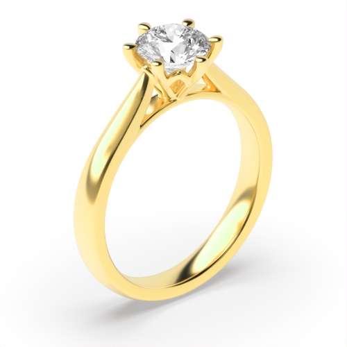 6 Prong Round Yellow Gold Solitaire Engagement Rings