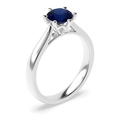 Round Crown Setting Blue Sapphire Engagement Rings