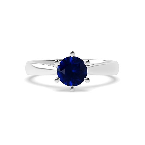 Round Crown Setting Blue Sapphire Engagement Rings
