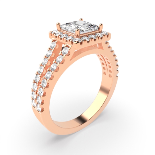 4 Prong Setting Princess Shape U Prong Set Halo Diamond Engagement Rings
