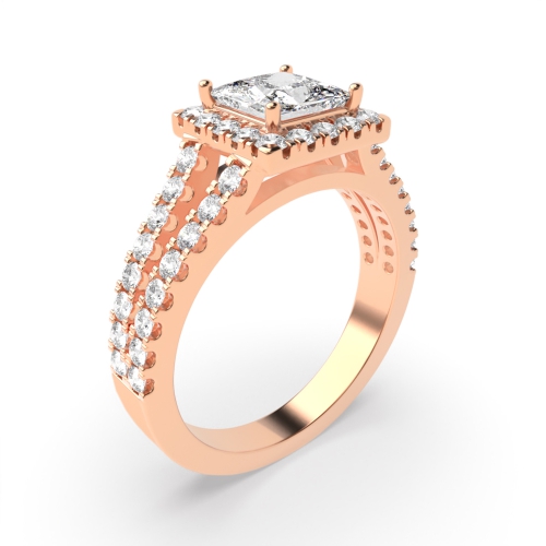 4 Prong Princess Rose Gold Split shank pave set Engagement Rings
