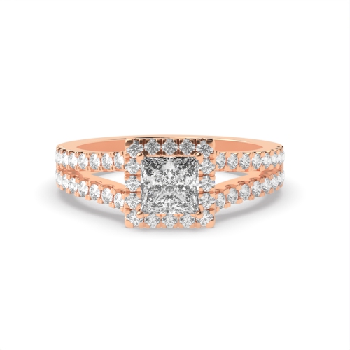 4 Prong Princess Rose Gold Split shank pave set Engagement Rings