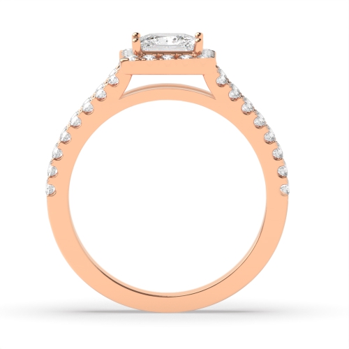 4 Prong Princess Rose Gold Split shank pave set Engagement Rings