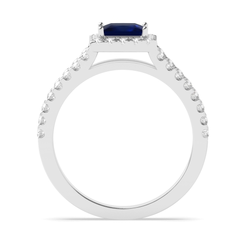 4 Prong Princess Split shank pave set Blue Sapphire Engagement Rings